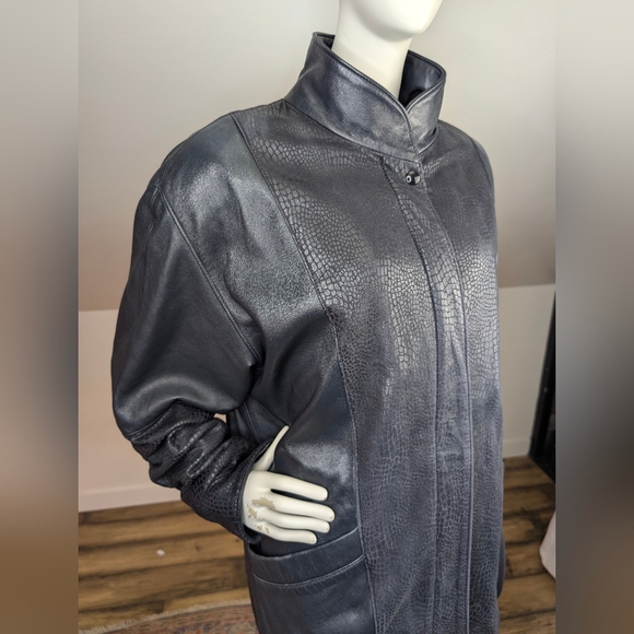 Boutique Of Leathers Vintage Embossed Snakeskin Navy Leather Jacket, Size L/XL - Picture 1 of 8